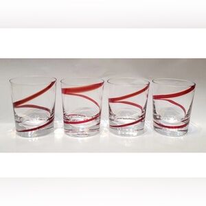4 Pier 1 Swirline Red Double Old Fashioned Hand Blown Rocks Glasses Set of 4